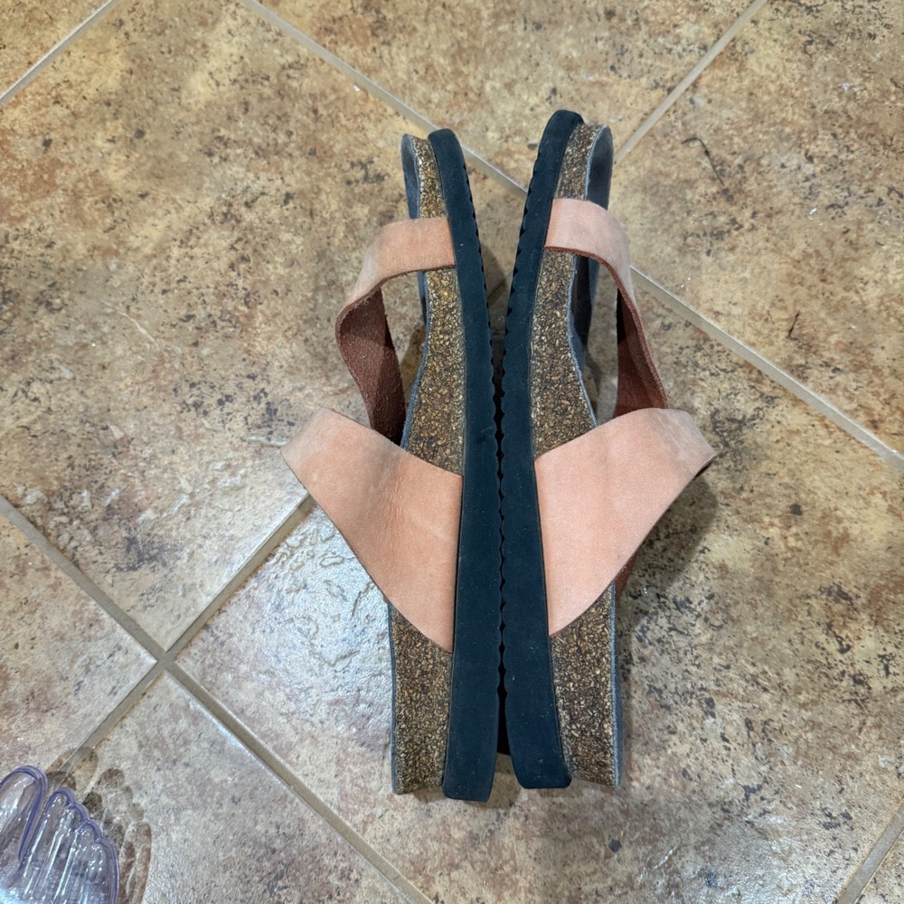 Mephisto Helen Leather Sandals Peach Size 42 US 12 Cork Slide Comfort Vacation - Picture 8 of 12